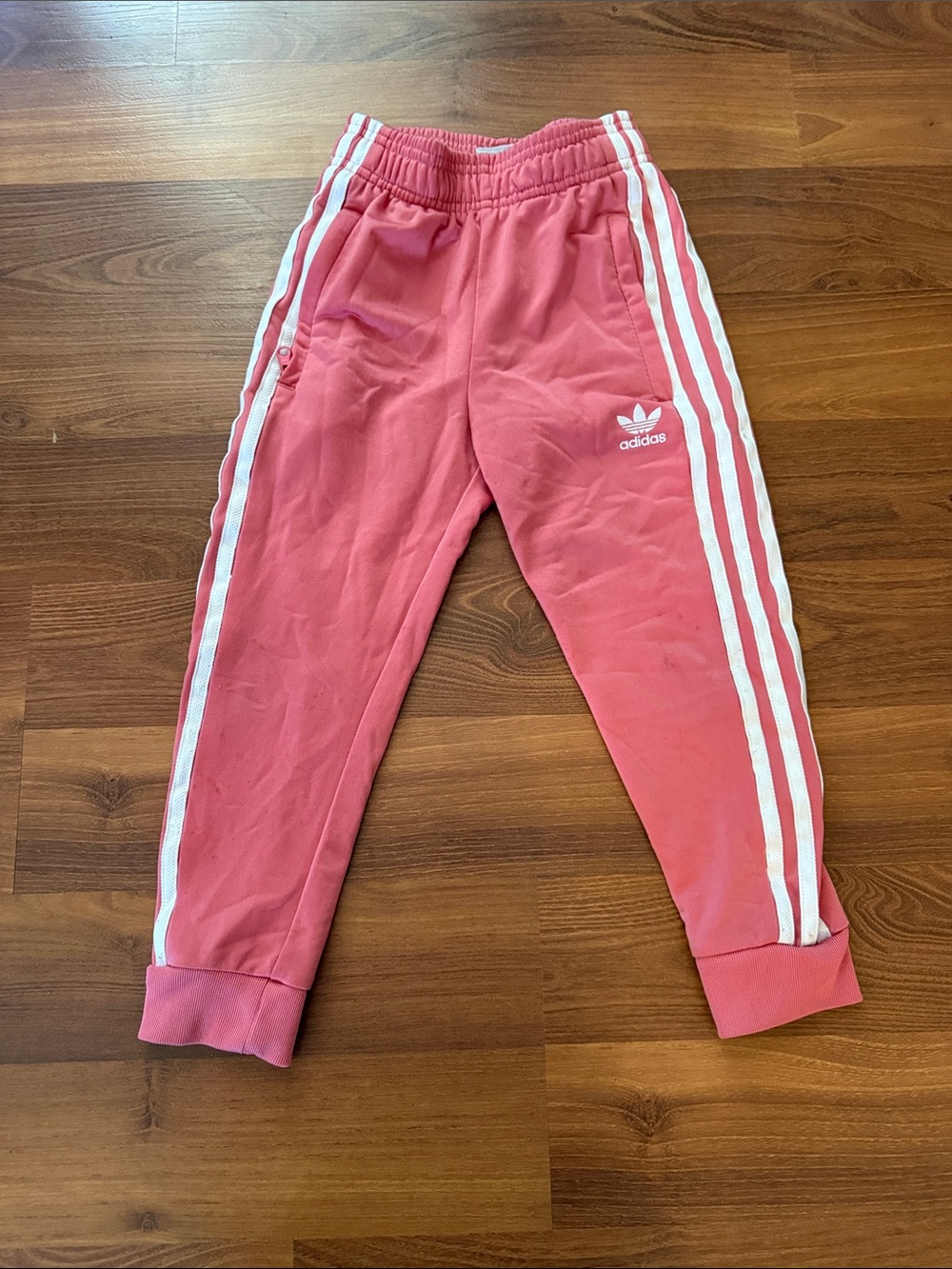 adidas Kids Coral Pink Track Joggers with White Stripes